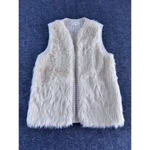 JJ Basics Womens XL Faux Fur Ribbed Knit Back Vest Cream Ivory Open Front Layer